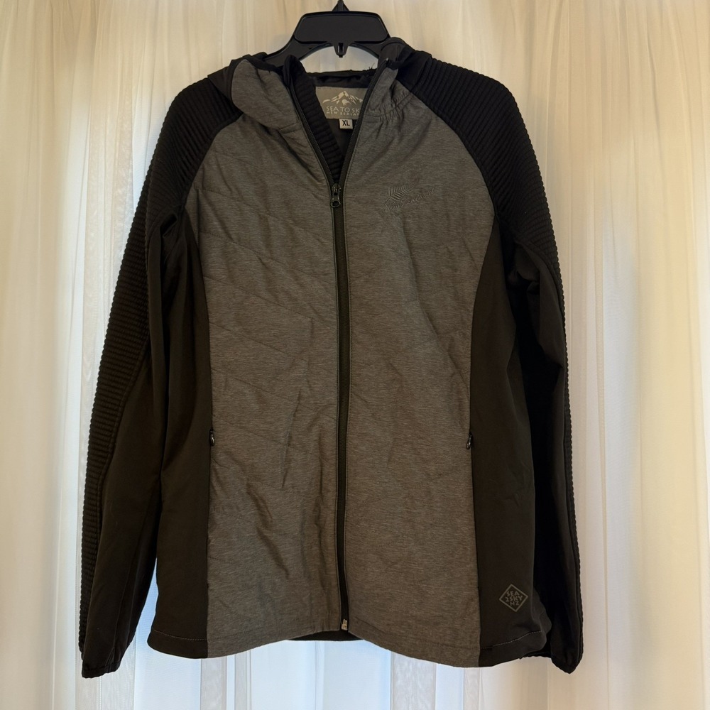 Sea To Sky New Zealand Unisex black/grey Quilted Zip Up Hooded Jacket Sz XL